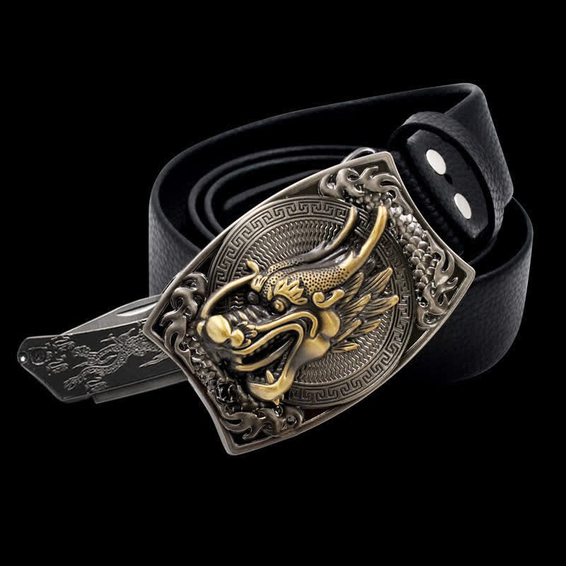Men's Gold Dragon Head Leather Belt With Folding Knife - Dragon - 46 - image 0