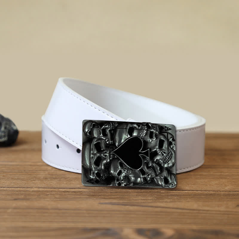 Men's DIY Skull Ace of Spades Buckle Leather Belt - Ace of Spades  - White PU Belt (40) - image 5