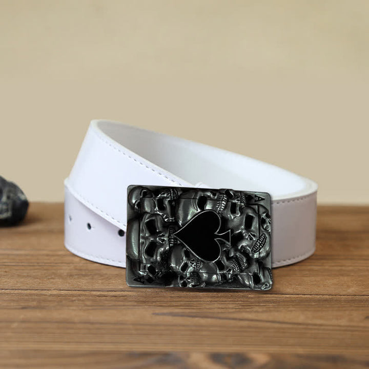 Men's DIY Skull Ace of Spades Buckle Leather Belt - Ace of Spades  - White PU Belt (40) - image 5