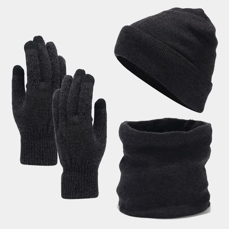 3Pcs Unisex Slouchy Warm Beanie Hat Scarf Gloves Set - Ash Black - Adjustable (22"-22 7/8") - image 10