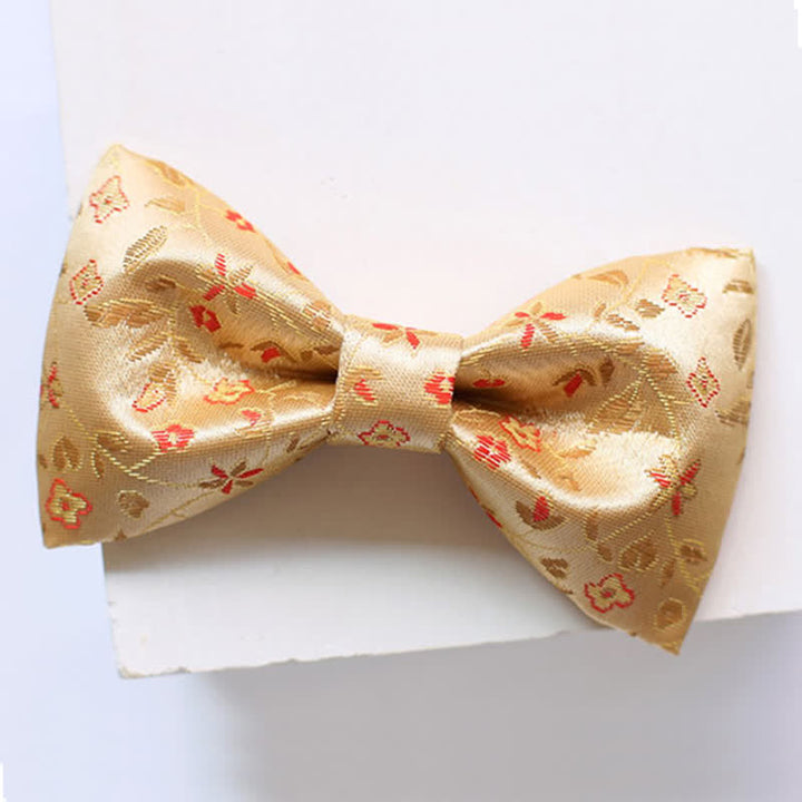 Men's lustrous Yellow & Red Flowers Bow Tie - Plain - image 2