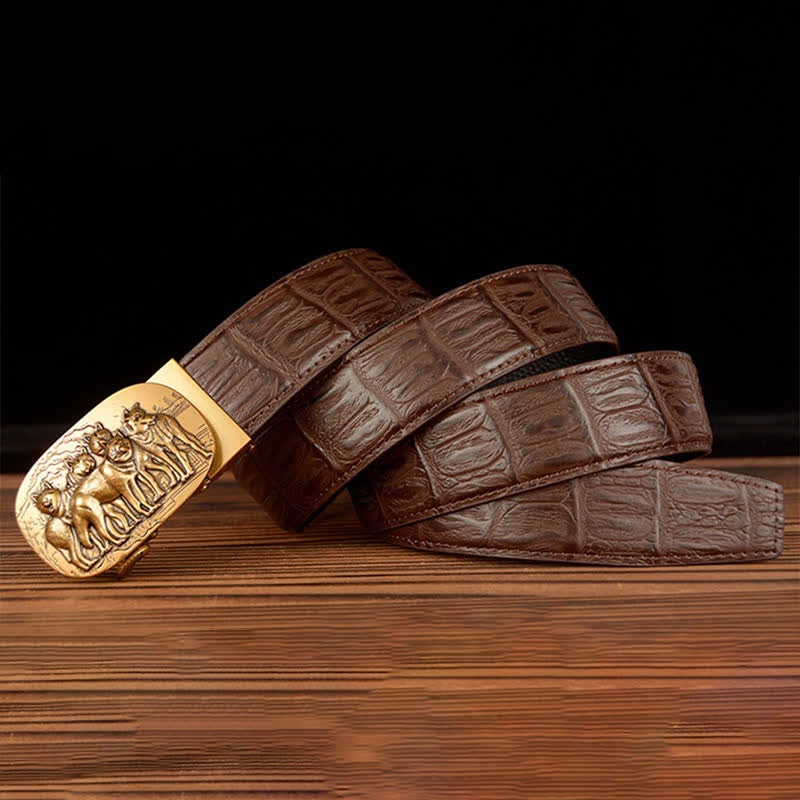 Men's Pack Of Wolves Crocodile Pattern Leather Belt - image 11