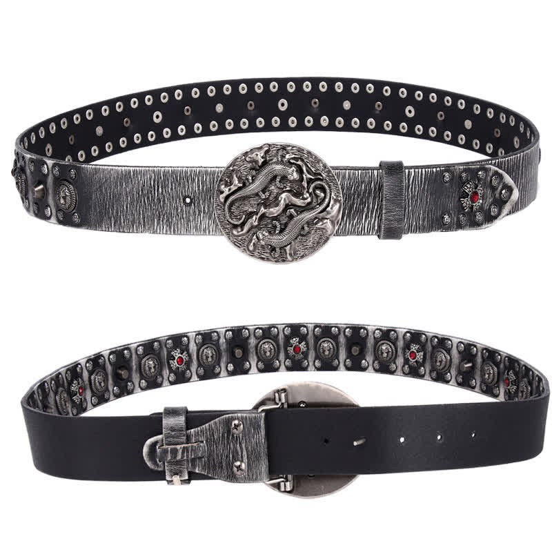 Men's Studded Ruby Lion Ornament Leather Belt - image 6