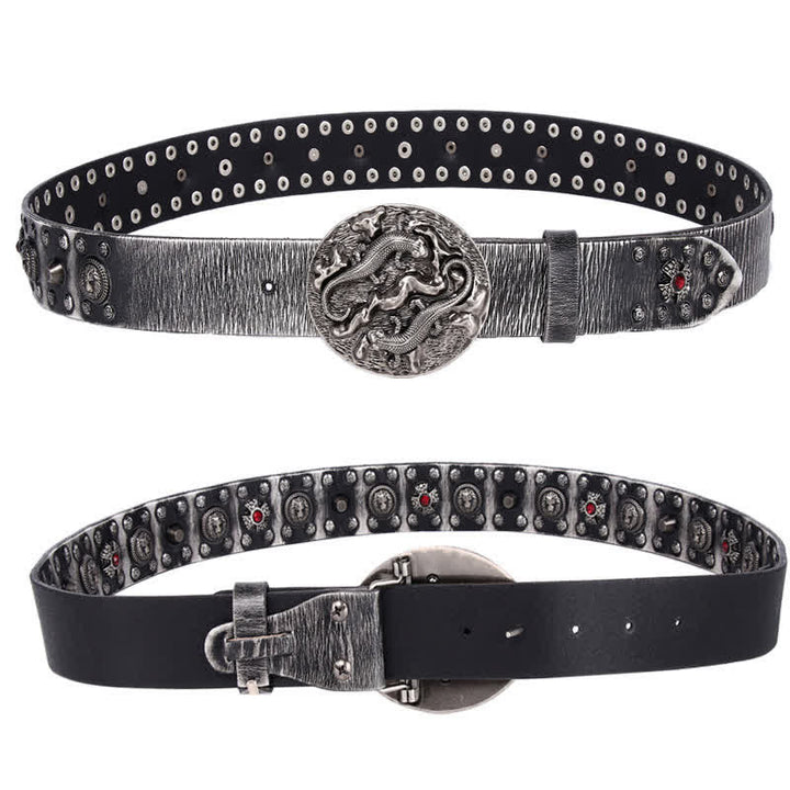 Men's Studded Ruby Lion Ornament Leather Belt - image 6