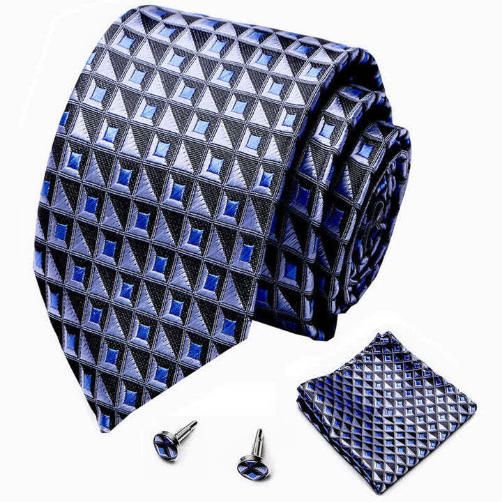 3Pcs Men's Fantasy Blue & Black Diamond Necktie Set - image 1