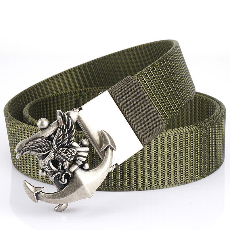 Men's Eagle Anchor Nylon Belt - Army Green / Silver - 48" - image 17