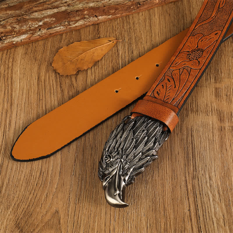 Men's Eagle Head Realistic Vulture Western Leather Belt - image 1