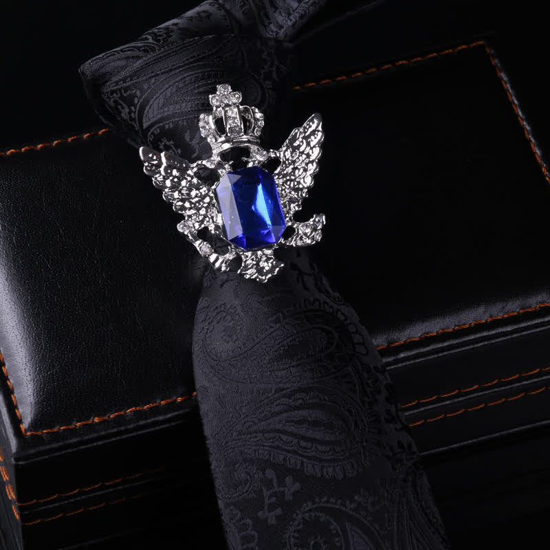Men's Royal Throwback Pin Buckle Necktie - Crown & Black Paisley - image 11