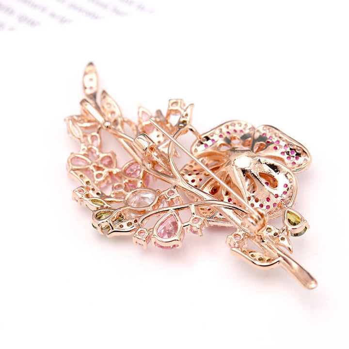 Women's Rose Flower Bouquet Zircon Brooch - image 2