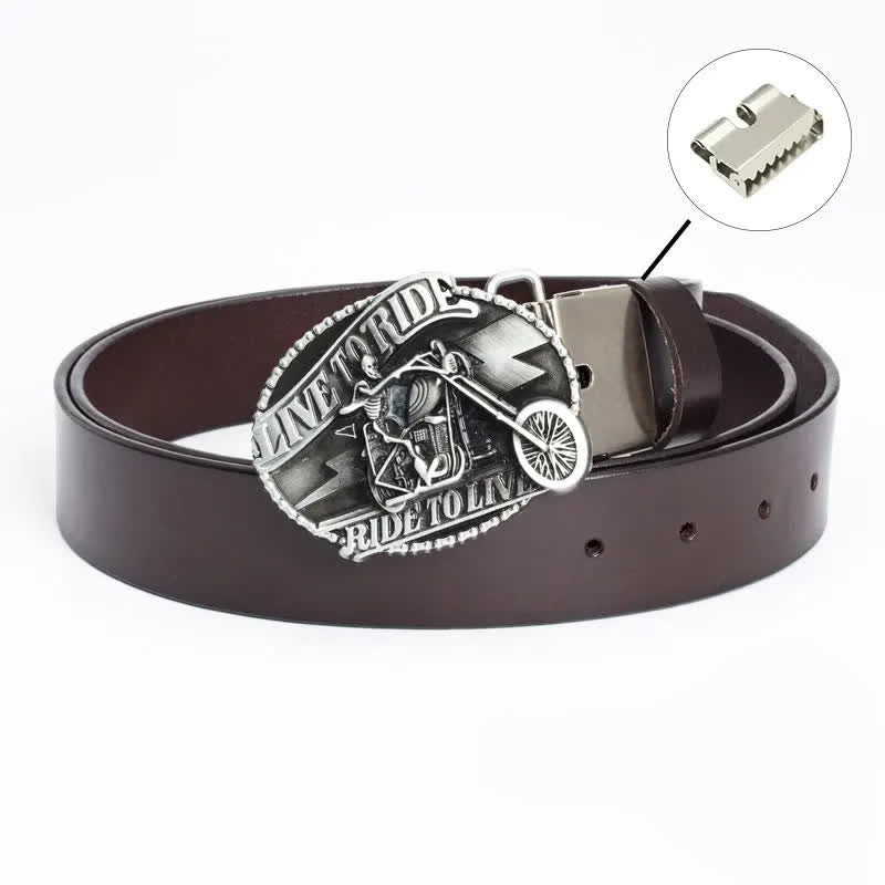 Men's Skeleton Motorcyclist Skull Leather Belt - Iron Linker - Brown / Silver - 46 - image 21