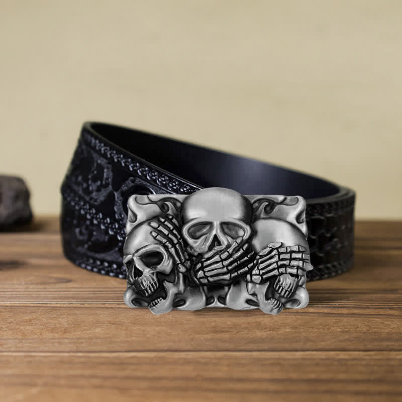 Men's DIY Horrible Laugh Skull Buckle Leather Belt - Skull - Black Carved Belt (40) - image 10