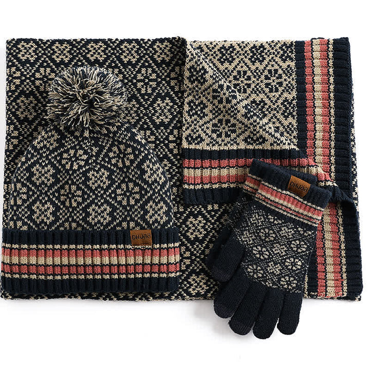 3Pcs Unisex Snowflake Hat Scarf Touchscreen Gloves Set - image 6