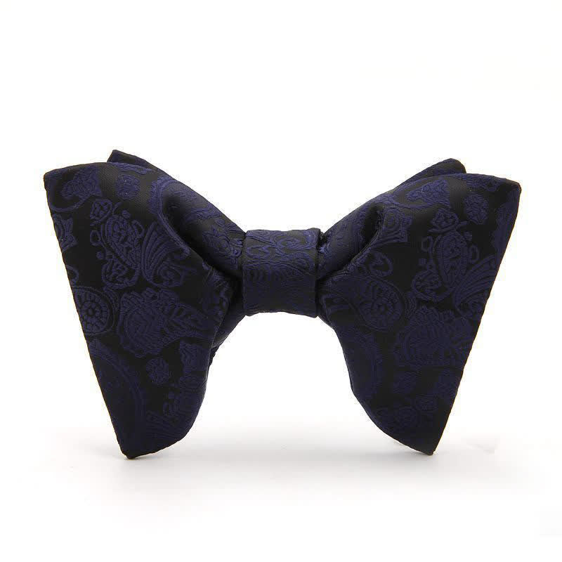 Men's Paisley Solid Color Oversized Pointed Bow Tie - Navy Paisley - image 8