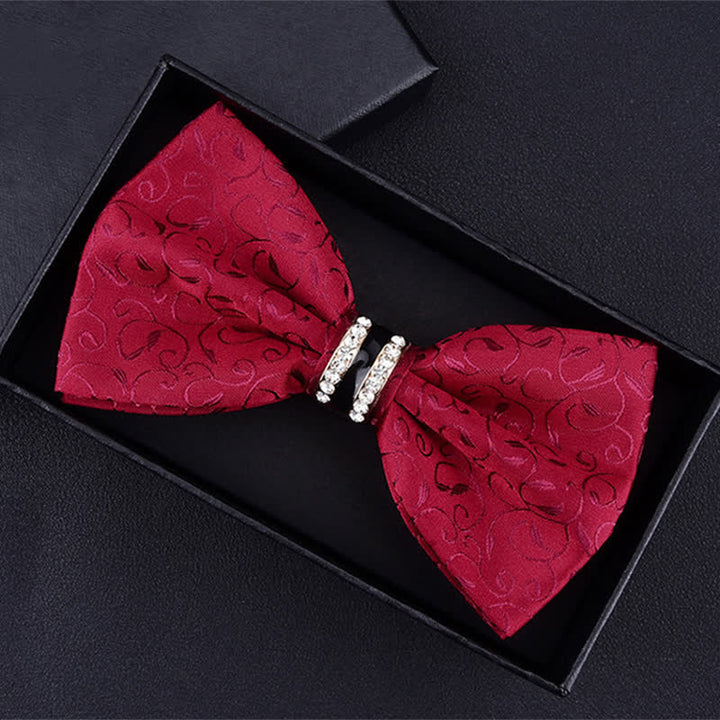 Men's Floral Paisley Striped Rhinestone Bow Tie - Red Vine - image 16