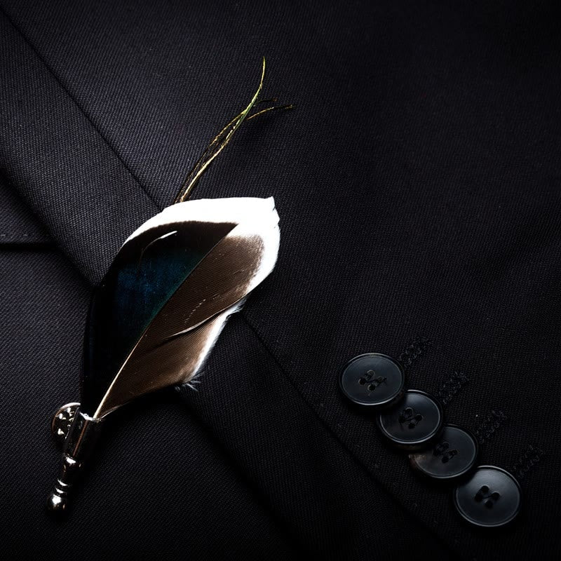 Kid's Navy Blue & Brown Vintage Feather Bow Tie with Lapel Pin - image 2