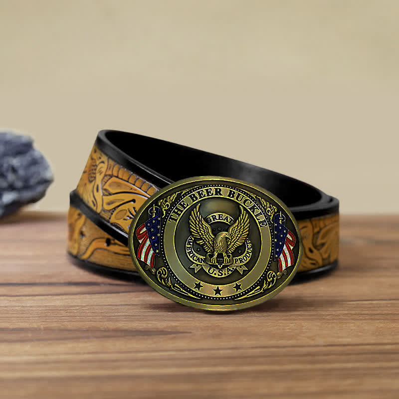 Men's DIY Eagle USA Flag Creative Beer Holder Buckle Leather Belt - Bronze - SandyBrown Belt (40) - image 29