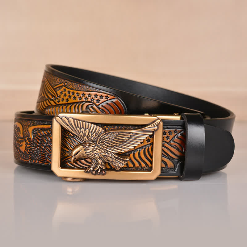 Men's Hollow Eagle Buckle Embossed Leather Belt - image 16