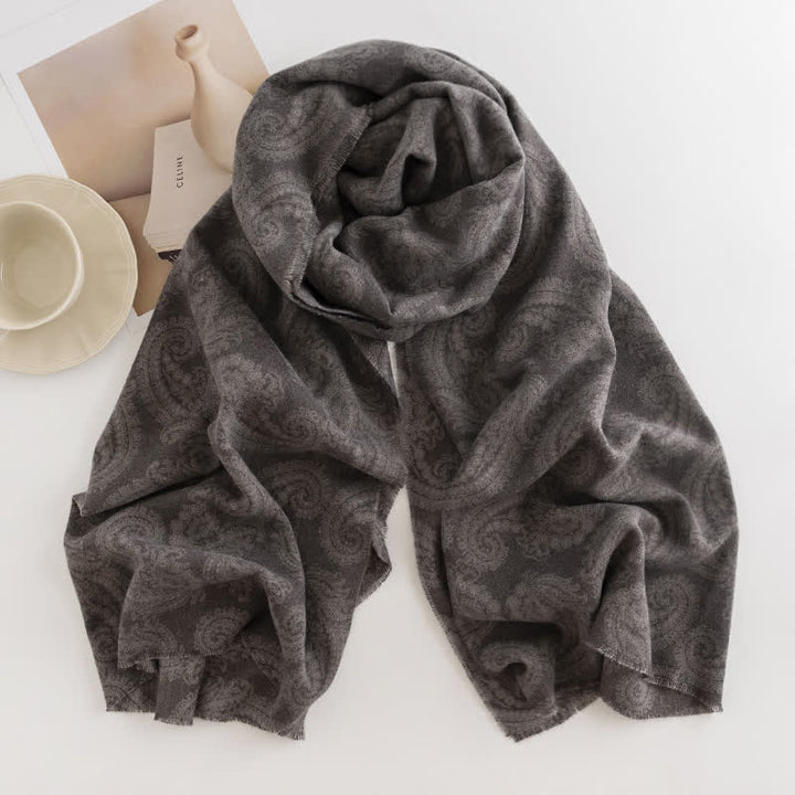 Women's Paisley Fall Winter Short Tasseled Scarf - Gray - image 7