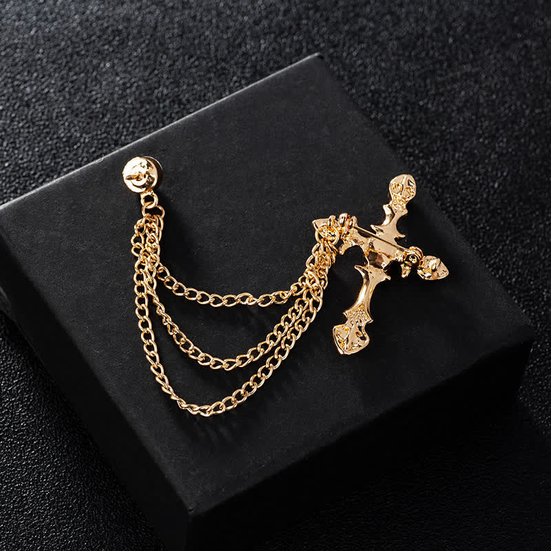 Men's Classic Cross Crystal Chain Brooch - image 8