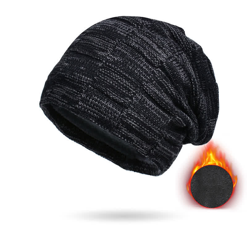 Winter Plaid Knit Beanie Hat Scarf Set - Hat - Dark Gray - Adjustable (22"-23 5/8") - image 4