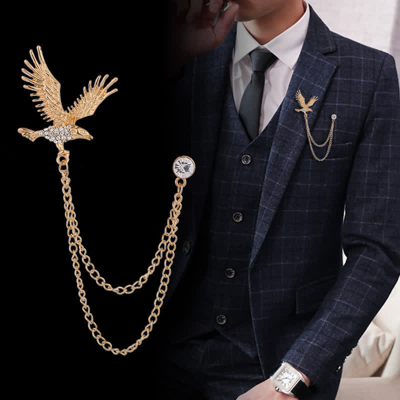 Men's Soaring Eagle Rhinestones Brooch - Gold - image 0
