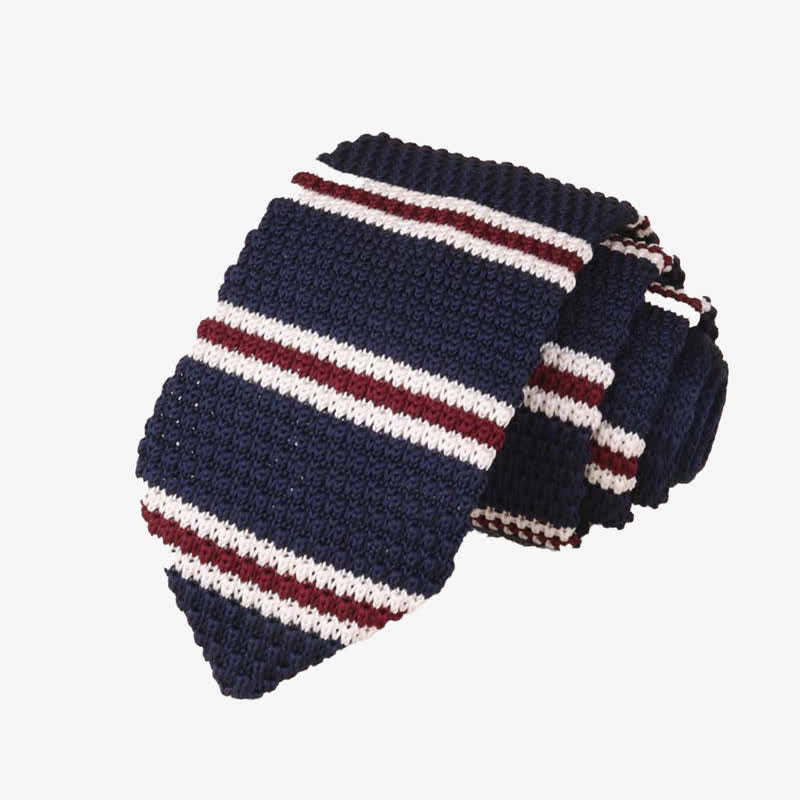 Men's Horizonal Striped Knitted Necktie - Navy & Burgundy - image 1