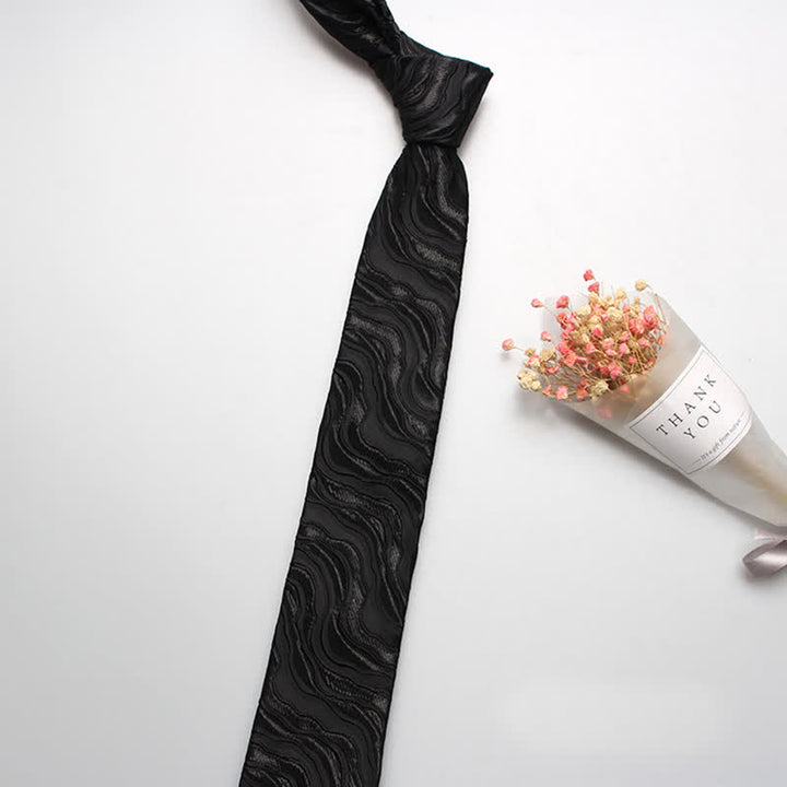 Men's Exotic Wave Striped Necktie - Black - image 4