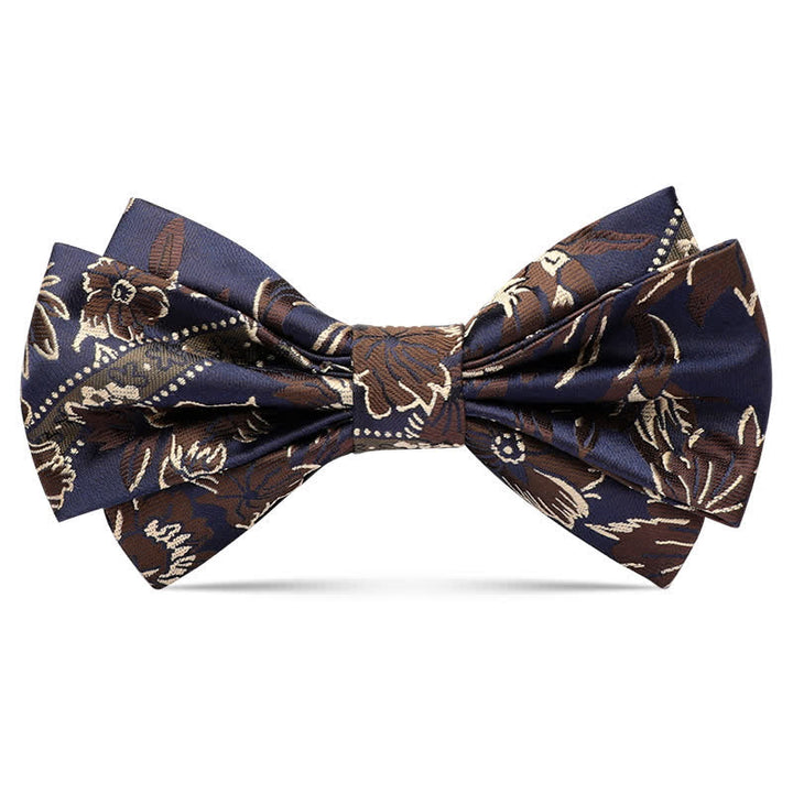 Men's Harmony Irises Cherry Blossom Floral Bow Tie - Navy Blue - image 7