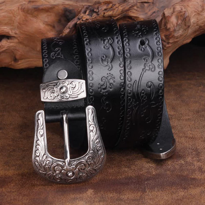 Unisex Rustic Texture Flower Printing Leather Belt - image 9