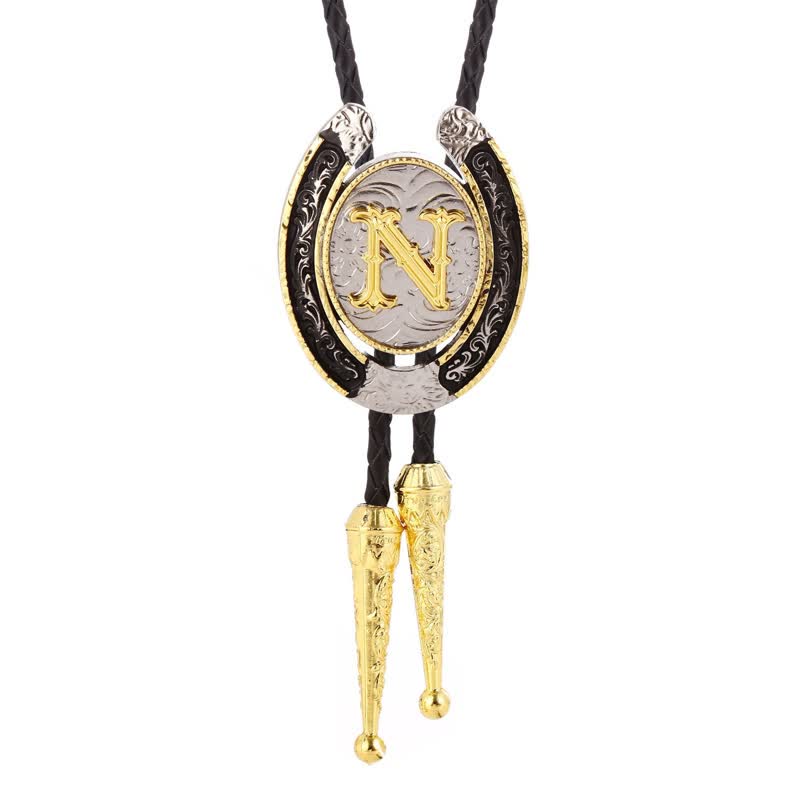 Modern Western Horseshoe Initial Letter A To Z Bolo Tie - Gold - N - image 18