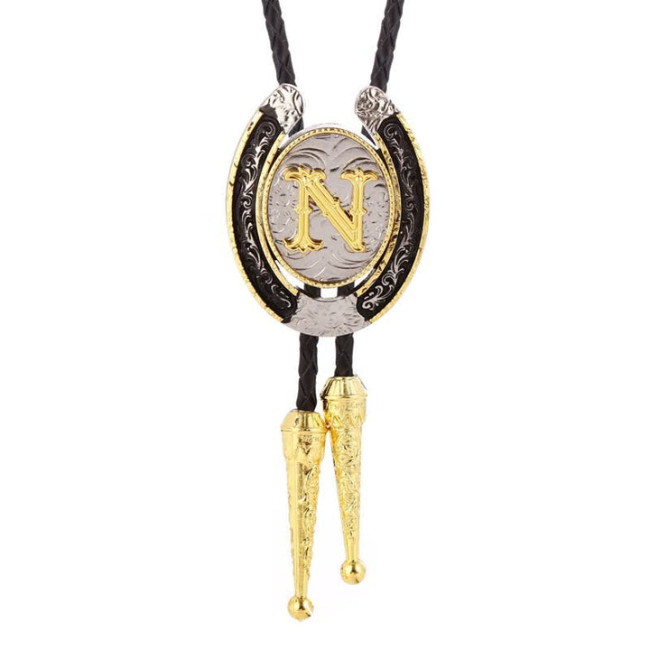 Modern Western Horseshoe Initial Letter A To Z Bolo Tie - Gold - N - image 18