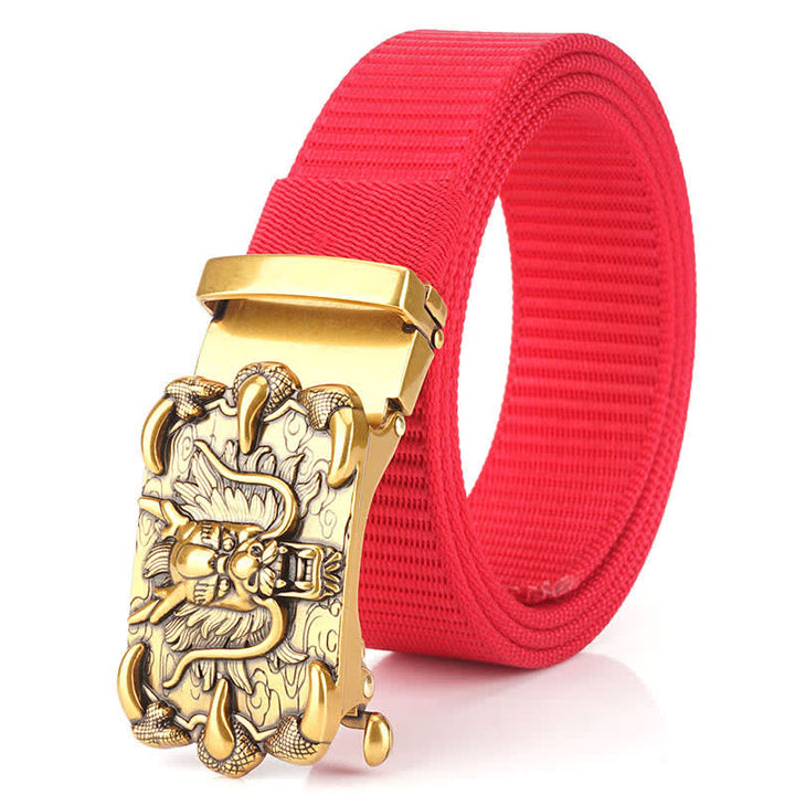 Men's Casual Dragon Decor Nylon Belt - Red / Gold - 48" - image 22