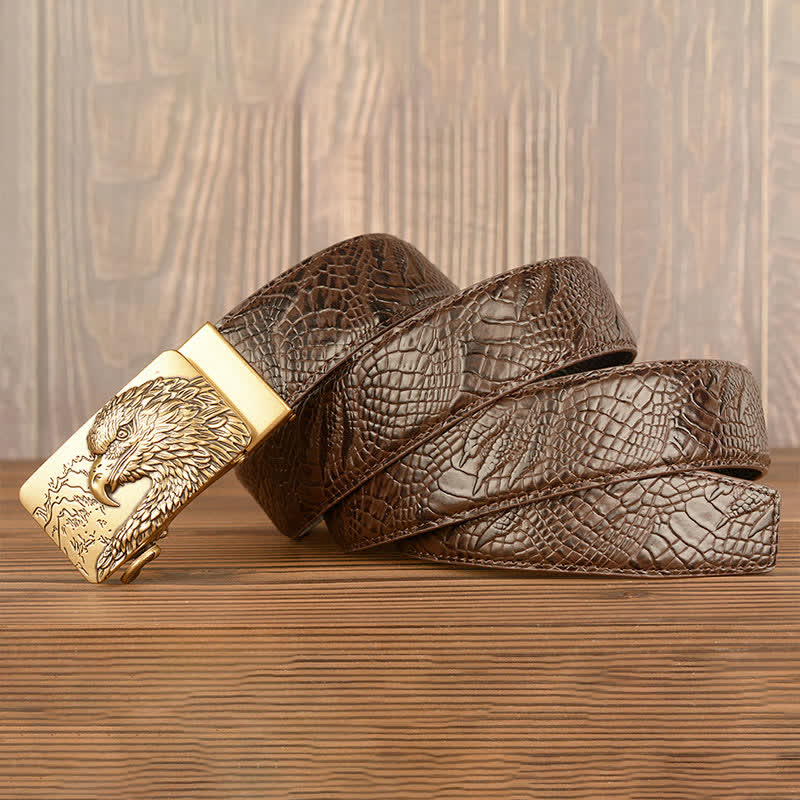 Men's Carved Eagle Crocodile Pattern Leather Belt - image 13