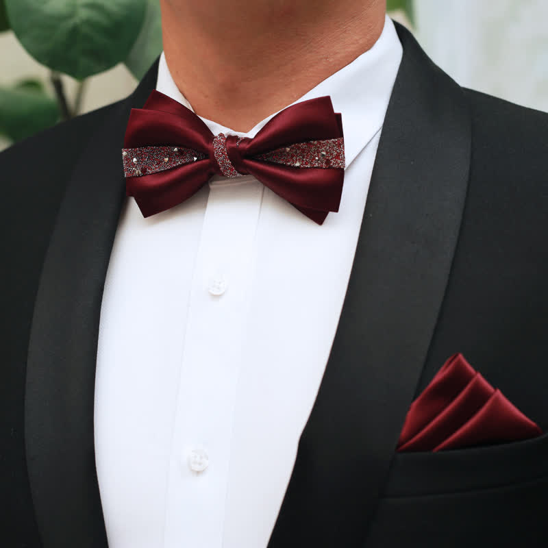 Men's Color of Red Rhinestone Bow Tie Pocket Square - image 0