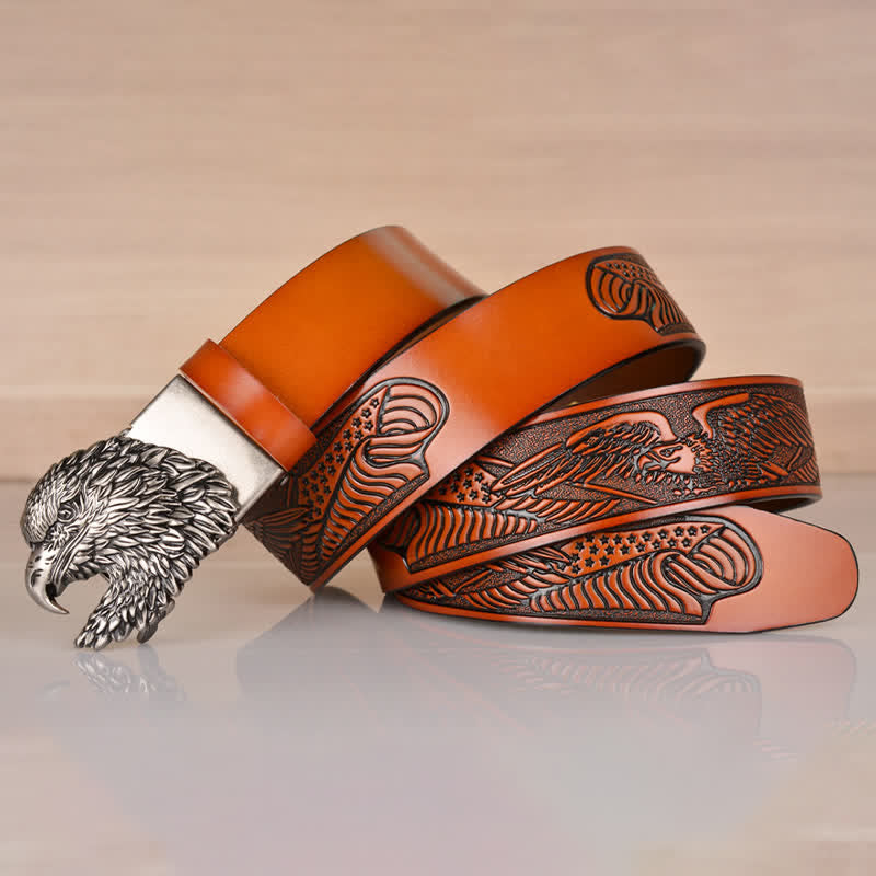 Men's Intricate Eagle Head Automatic Buckle Leather Belt - image 23