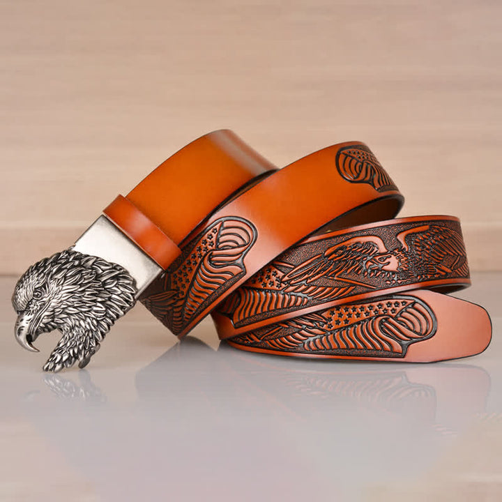 Men's Intricate Eagle Head Automatic Buckle Leather Belt - image 23