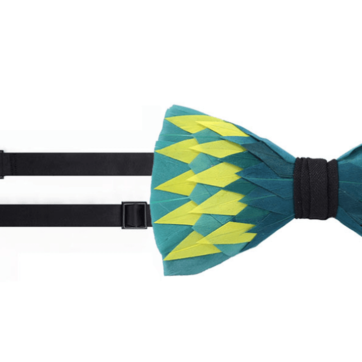 Green & Yellow Electric Shock Feather Bow Tie - image 2