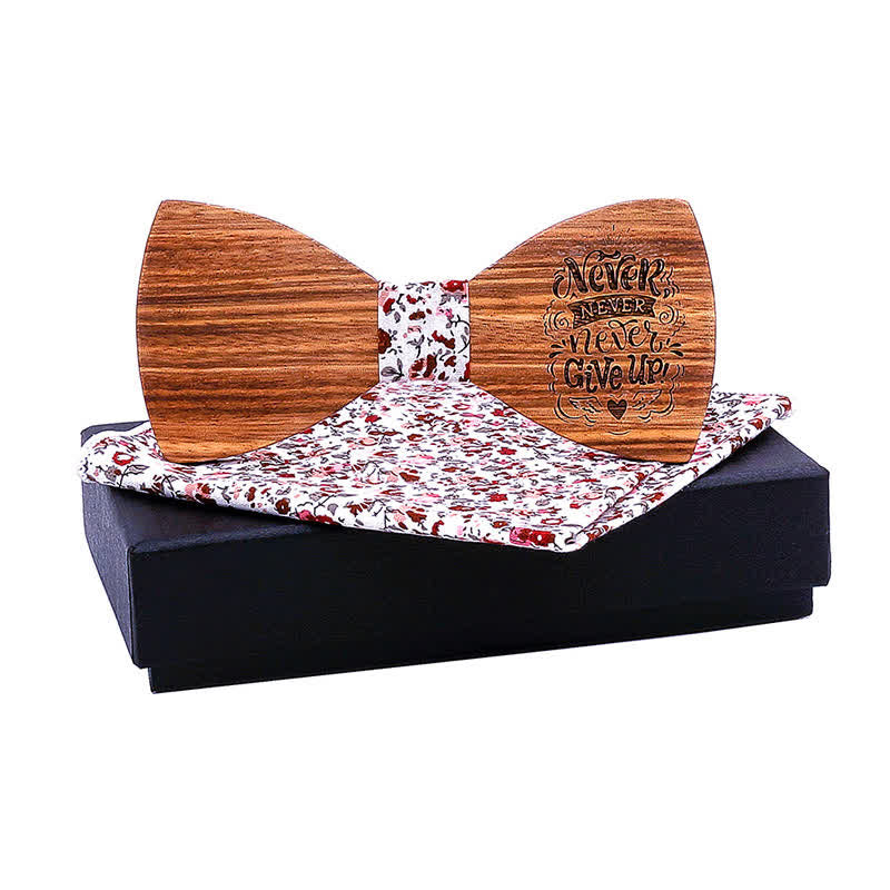 2Pcs Men's Proverbs Wooden Bow Tie Set - NEVER GIVE UP #1 - image 11