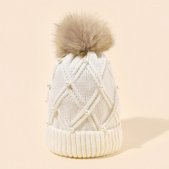 Women's Cute Pearls Deor Pompoms Stretchy Knitted Hat - image 11