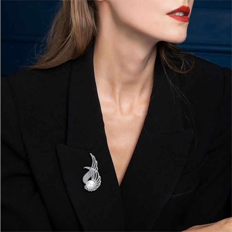 Women's Angel Wing Feather Pearl Brooch - image 1