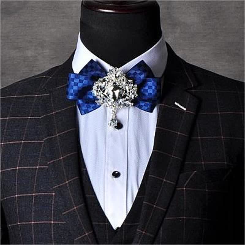 3Pcs Checker Rhinestone Brooch Bow Tie Set - image 0