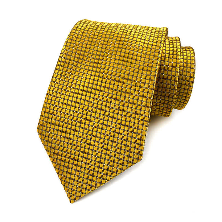 Men's Solid Color Subtle Checked Office Necktie - Gold - image 16