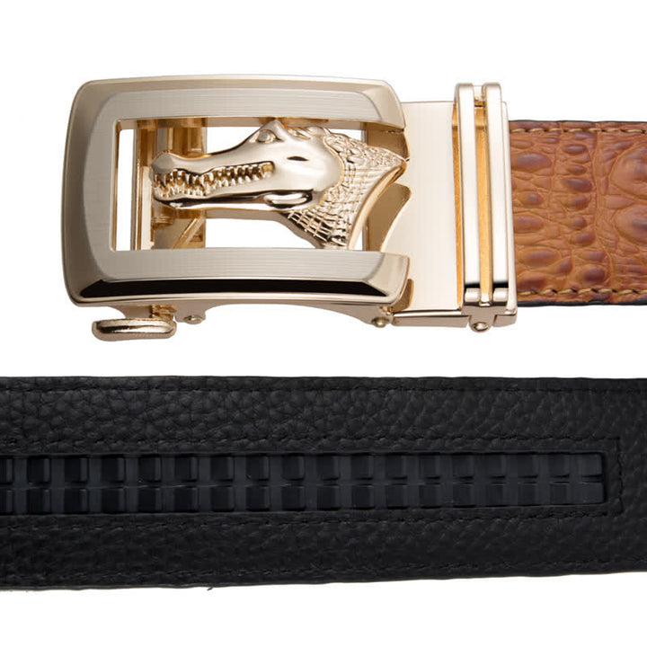 Men's Hollow Automatic Buckle Crocodile Print Leather Belt - image 5