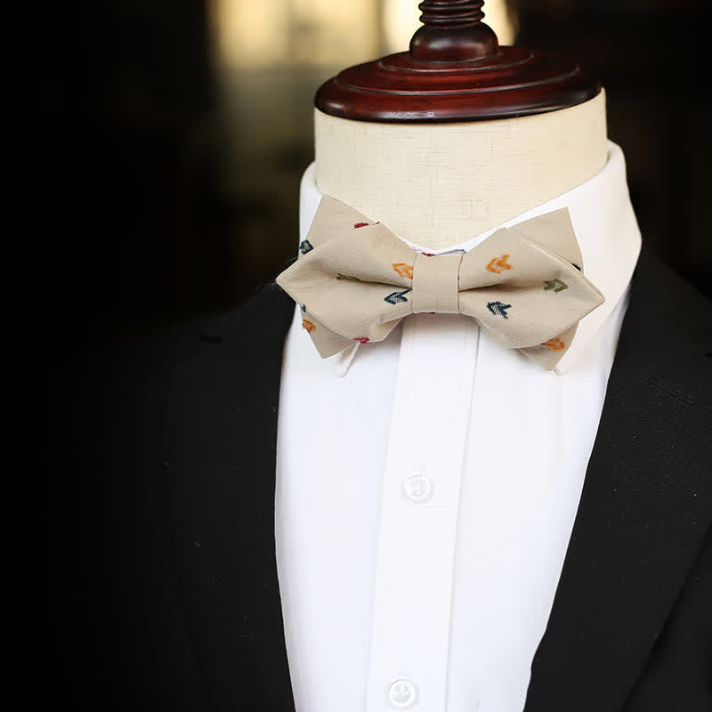 Men's Khaki Embroidery Arrows Bow Tie - image 9