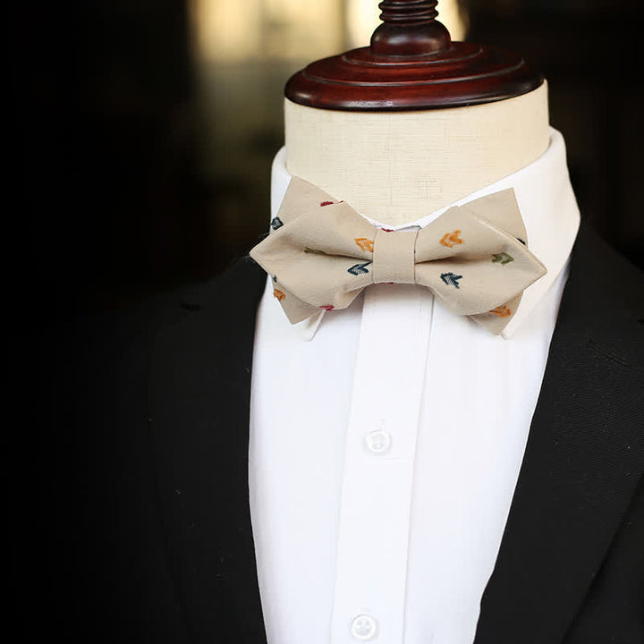 Men's Khaki Embroidery Arrows Bow Tie - image 9