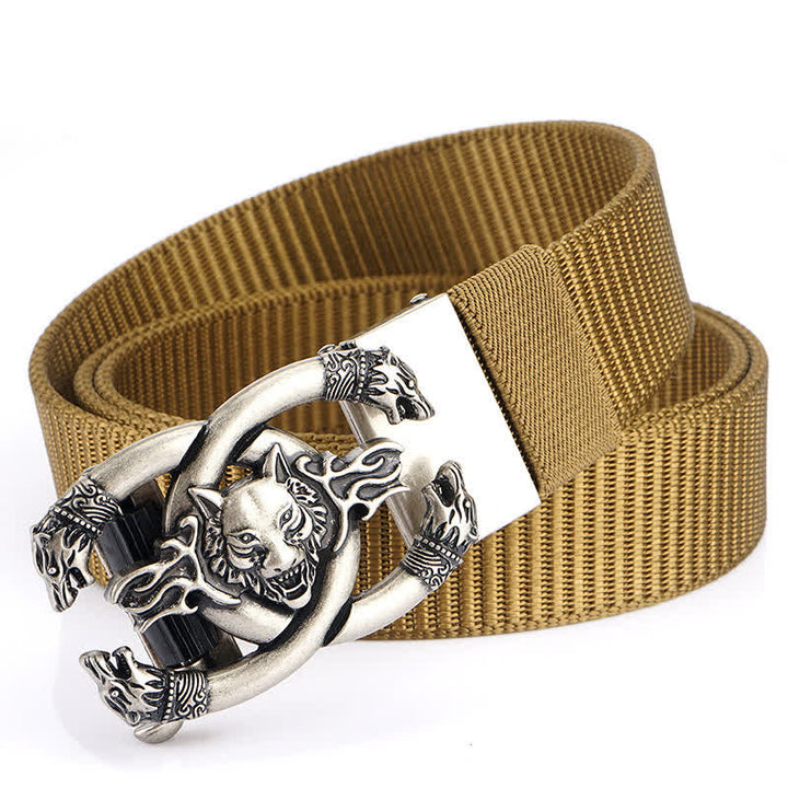 Men's Fierce Wolves In Flame Nylon Belt - Khaki / Silver - 48" - image 18