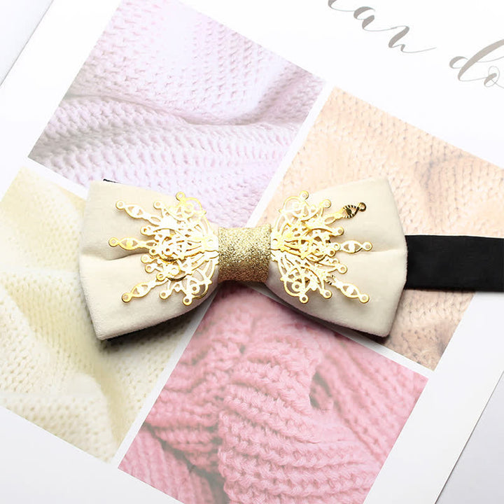 Men's Bling Mosaic Sunburst Velvet Bow Tie - Ivory & Gold - image 9
