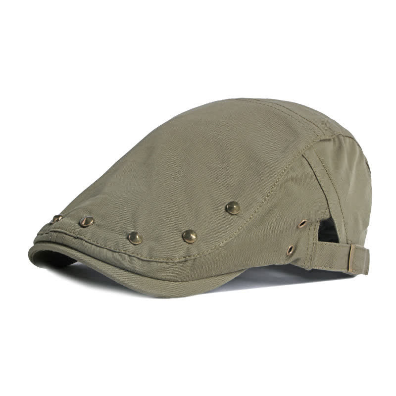 Hip Pop Rivet Cotton Flat Cap Beret - Army Green - Adjustable (about 21 5/8"-23 5/8") - image 3
