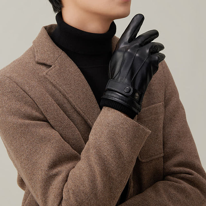 Men's Touch Screen Waterproof PU Leather Gloves - image 4