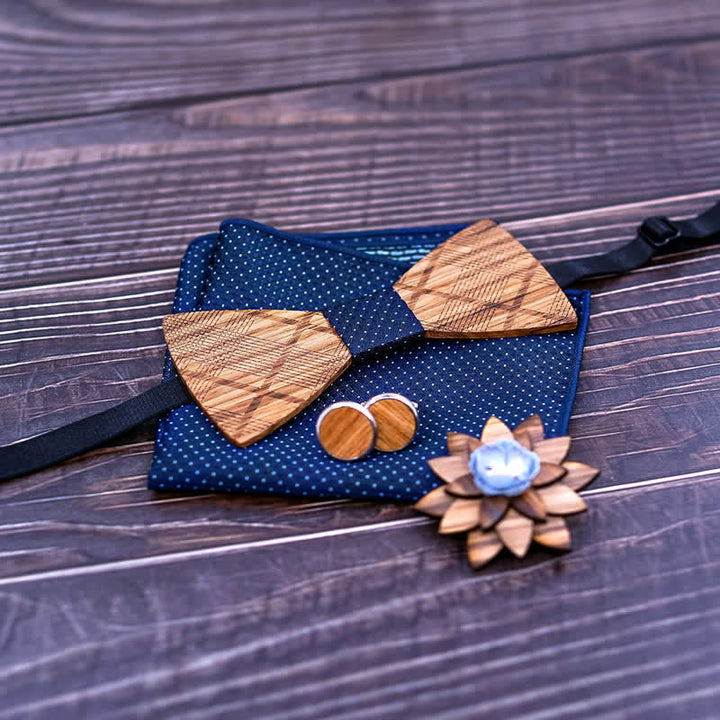 4Pcs Men's Classic Plaids Wooden Bow Tie Set - image 3